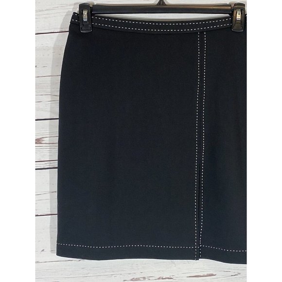 Express Skirt Womens Sz 5/6 Black White Contrast Stitching Straight Lined Slit - Picture 8 of 12